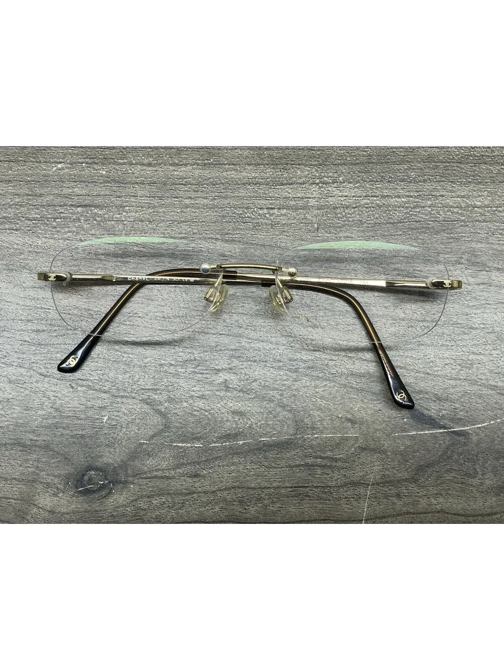 Chanel Eyeglasses Frames 2095 c.125 Yellow Gold Rimless Rectangle 51-16-135 READ